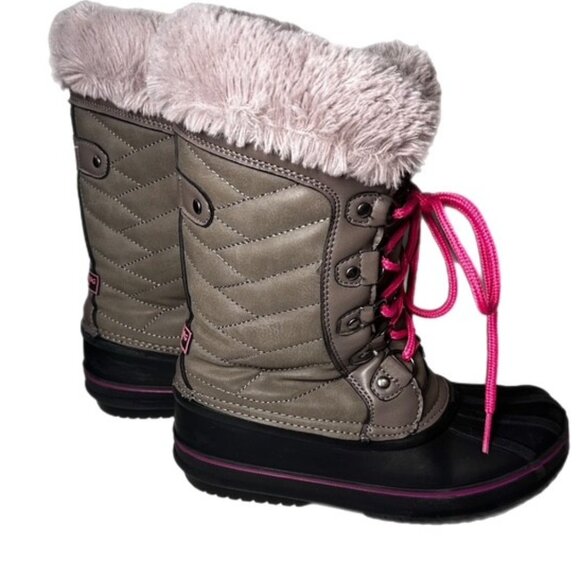 London Fog Girl's Beckenham Snow Boots Waterproof Gray and Pink Size 2 - Picture 7 of 8